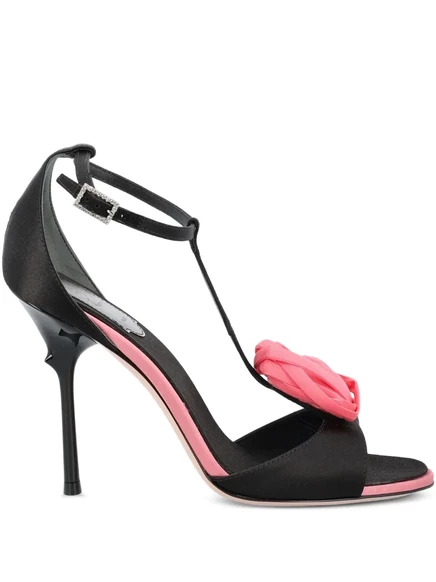 Босоножки Roger Vivier с т-образной планкой, украшенной розами, толщиной 100 мм black