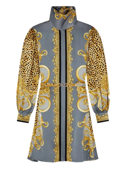 Шелковое платье с животным принтом от Versace grey