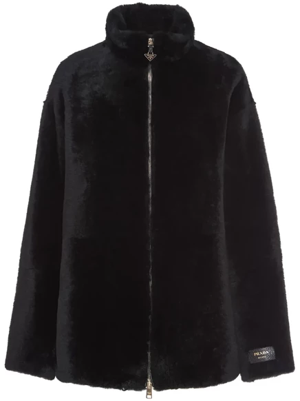 Дубленочный жакет с аппликацией из логотипа Prada black