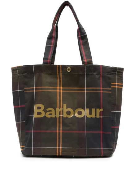 Мужская сумка-шопер Barbour в клетку тартан, зеленая