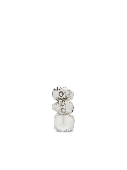 Серьга Alexander McQueen с черепом и жемчугом для правого уха, серебристая