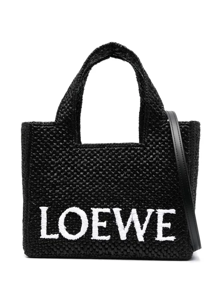 Маленькая сумка-тоут из рафии LOEWE с принтом LOEWE Font