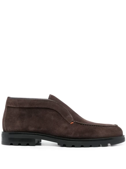 Мужские лоферы Santoni из телячьей замши, коричневые