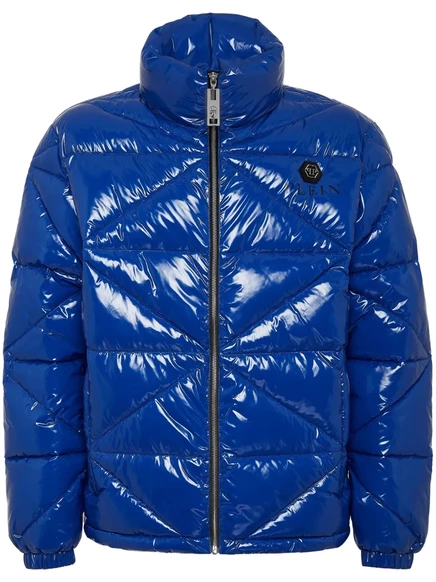 Мужская стеганая куртка Philipp Plein Hexagon глянцевая, синяя