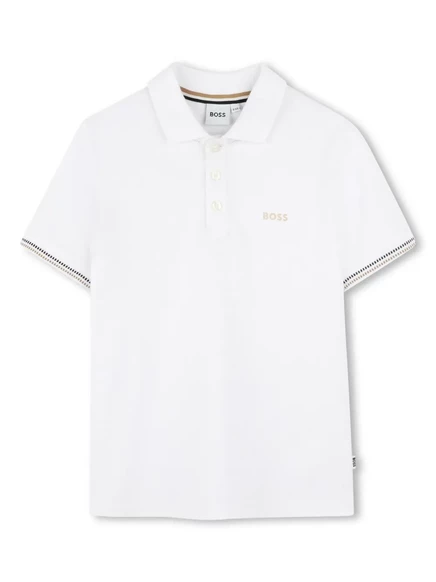 Поло для мальчиков Boss Kidswear с логотипом, белое