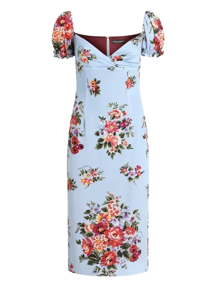 Женское платье Dolce & Gabbana миди с пышными рукавами, синее