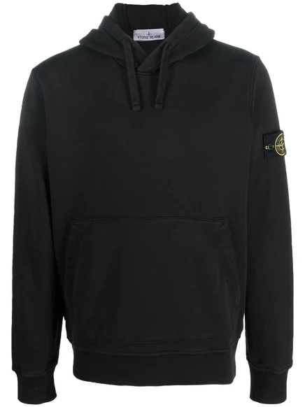 Мужское худи Stone Island с нашивкой Compass и кулиской, черное