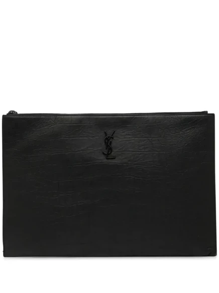 Женский клатч Saint Laurent Pre-Owned с крокодиловым тиснением, черный