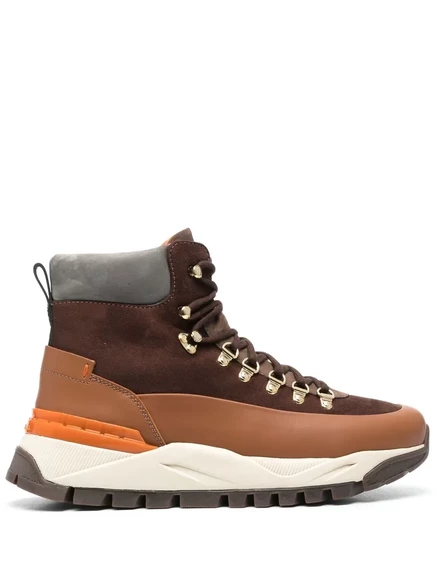 Туристические ботинки Santoni на шнуровке с контрастными вставками brown