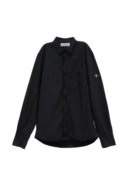 Мужская рубашка Stone Island с вышитым логотипом, черная