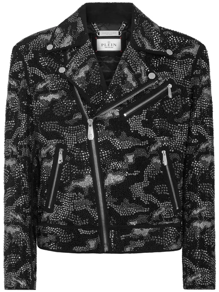 Мужская байкерская куртка Philipp Plein камуфляж, черная