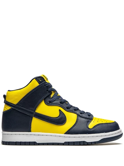 Унисекс высокие кроссовки Nike Dunk High SP Michigan из кожи, темно-синие/желтые