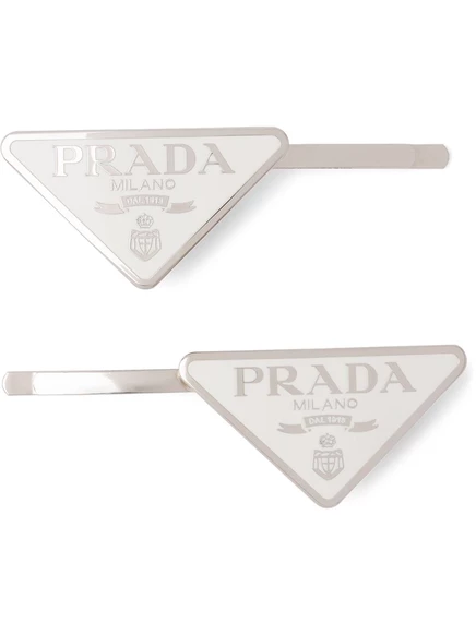 Заколки для волос с треугольным логотипом Prada (набор из двух заколок) white