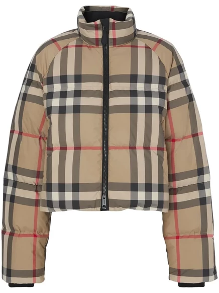 Женская короткая пуховик Burberry Vintage Check, коричневая