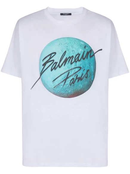 Мужская футболка Balmain Paris & Planet, белая