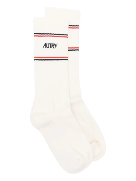 Унисекс носки Autry x Maison Kitsuné в полоску с логотипом, белые