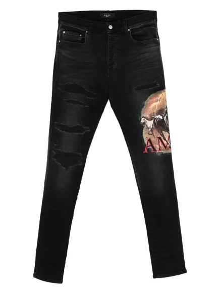 Мужские скинни-джинсы Amiri рваные с принтом, черные