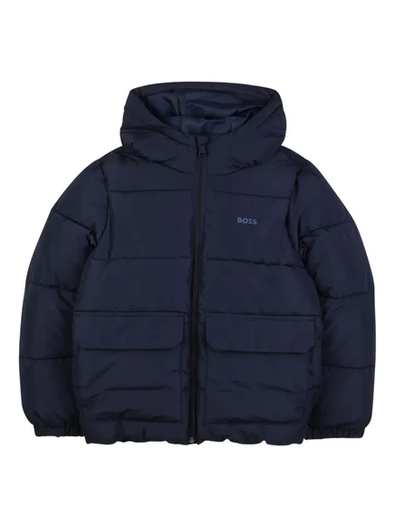Детская стеганая куртка Boss Kidswear с капюшоном, синяя