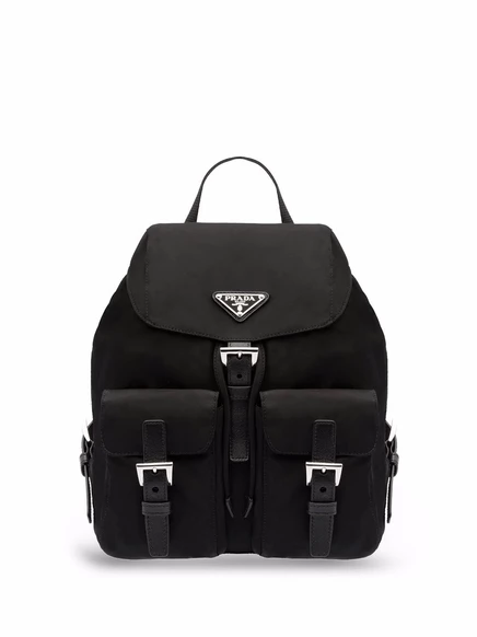 Женский мини-рюкзак Prada с эмалевым логотипом, черный
