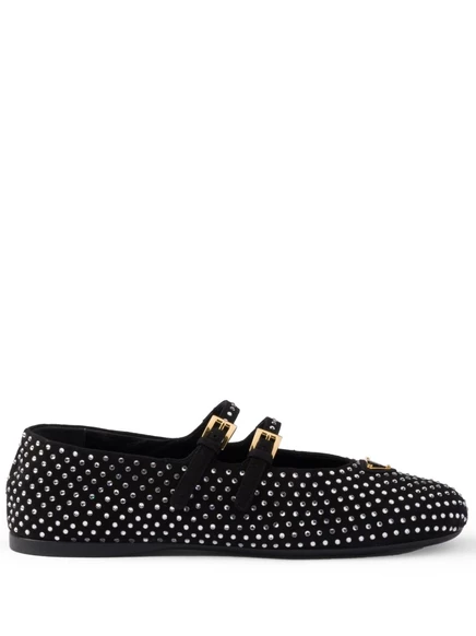 Балетные туфли Prada, украшенные кристаллами  black