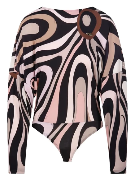Женское боди Pucci Marmo-print с глубоким V‑вырезом, черное