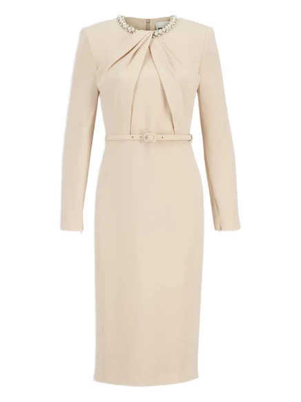 Драпированное платье Roland Mouret, украшенное жемчугом neutrals