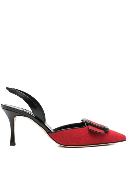 Кожаные туфли-лодочки на каблуке 70 мм от Manolo Blahnik red