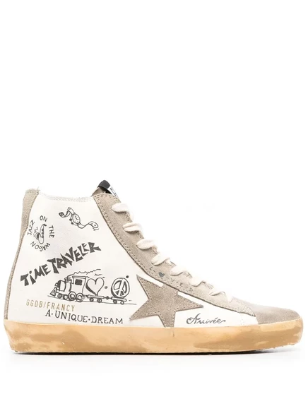 Женские высокие кеды Golden Goose Francy с принтом Journey, нейтральные