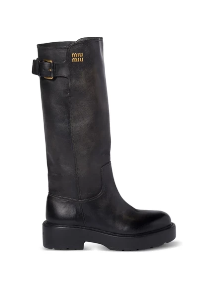 Женские высокие сапоги Miu Miu из кожи, черные