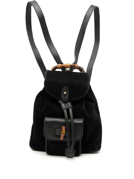 Рюкзак Gucci Pre-Owned замшевый с бамбуковой ручкой, черный