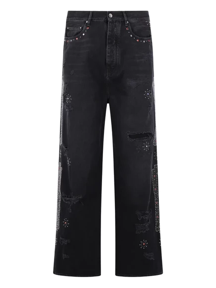 Мужские широкие джинсы Amiri рваные с клепками, черные