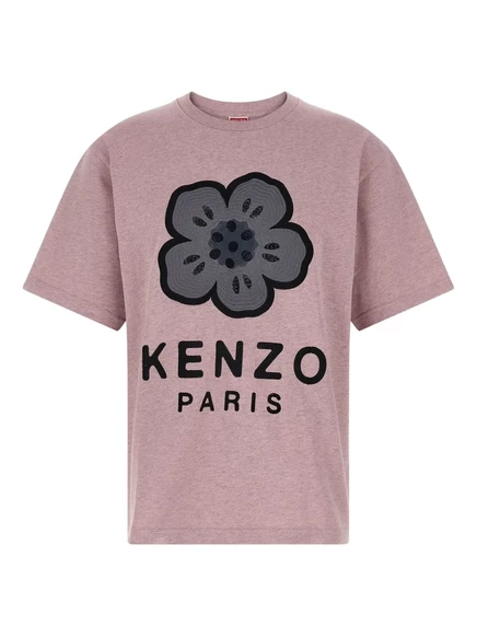 Мужская футболка Kenzo с цветочной вышивкой, розовая