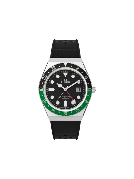 Мужские часы Timex Q GMT 38 мм стальные, черный циферблат
