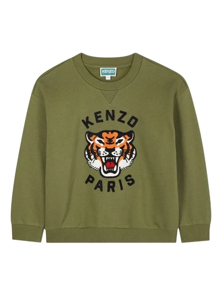 Детская толстовка Kenzo Kids с вышитым тигром, оливковая