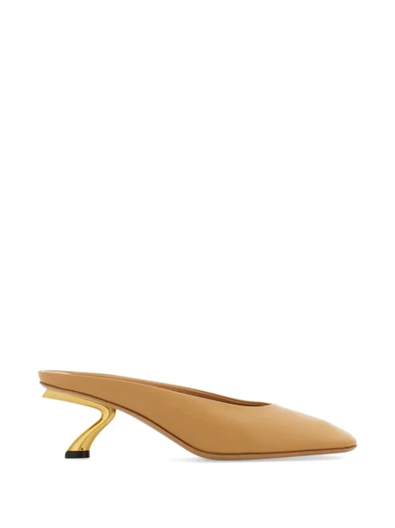 Женские мюли Ferragamo на скульптурном каблуке, бежевые