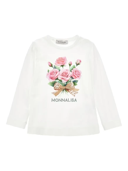 Топ с длинным рукавом Monnalisa с цветочным принтом white