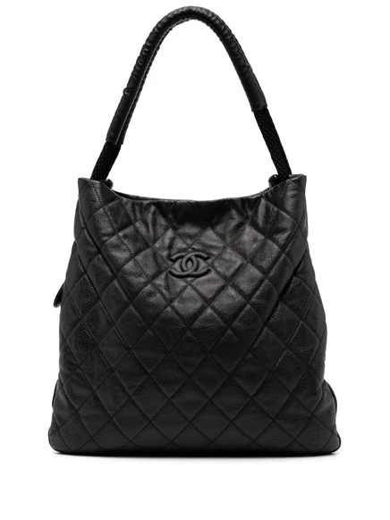 Большая классическая сумка-шоппер Chanel Boating, бывшая в употреблении, с возможностью расширения на молнии black