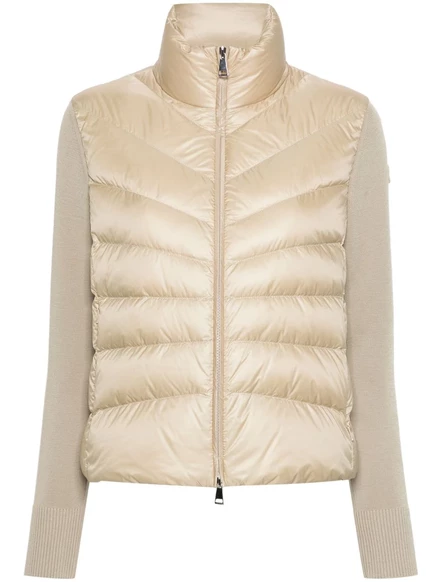 Женский пуховик moncler с вязанными рукавами, бежевый