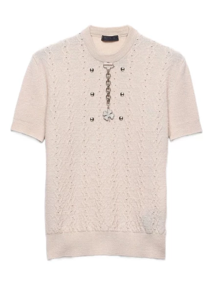 Шерстяной свитер с круглым вырезом от Prada f0036 neutral