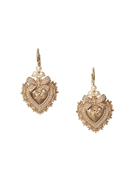 Женские серьги Dolce & Gabbana Devotion 18K с бриллиантами и жемчугом, золотые