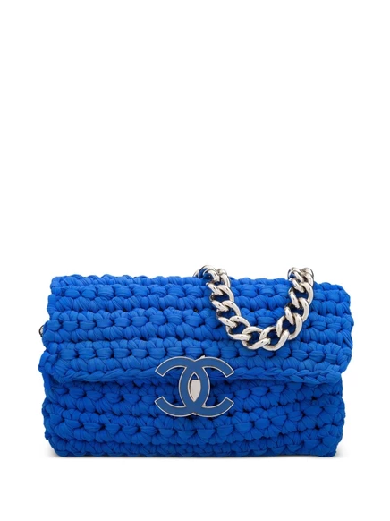 Женская вязаная сумка CHANEL Classic Flap, синяя