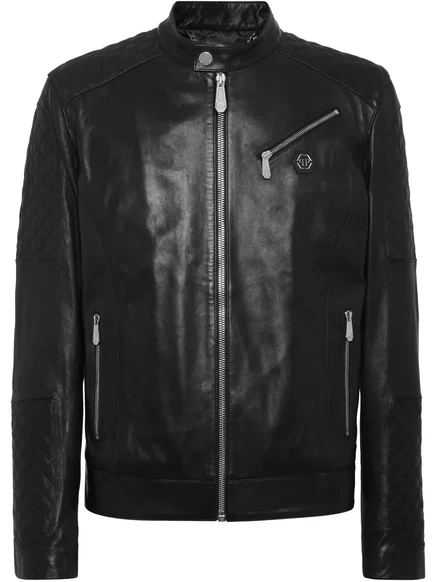 Мужская куртка-бомбер Philipp Plein кожаная, черная