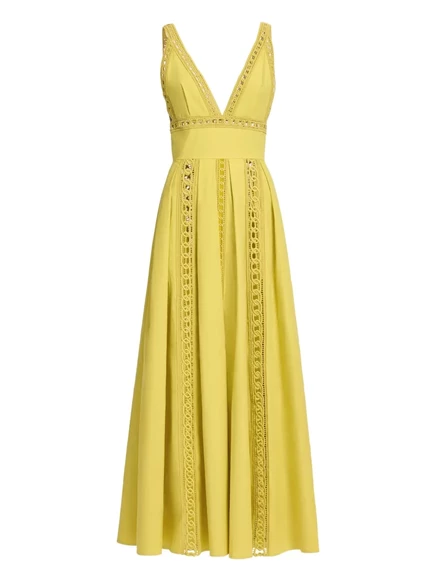 Миди-платье Elie Saab с v-образным вырезом yellow
