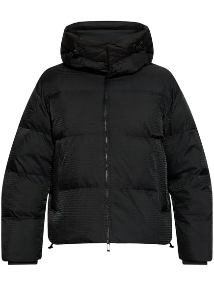 Мужской пуховик Emporio Armani с капюшоном и логотипом, черный