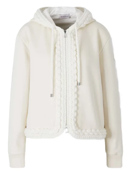 Толстовка с капюшоном Moncler на молнии и завязках white