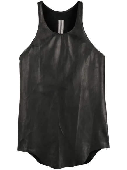 Мужская кожаная майка Rick Owens с округлым вырезом, черная