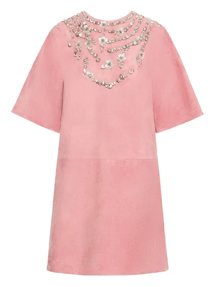 Женское мини-платье Oscar de la Renta с кристаллами, розовое