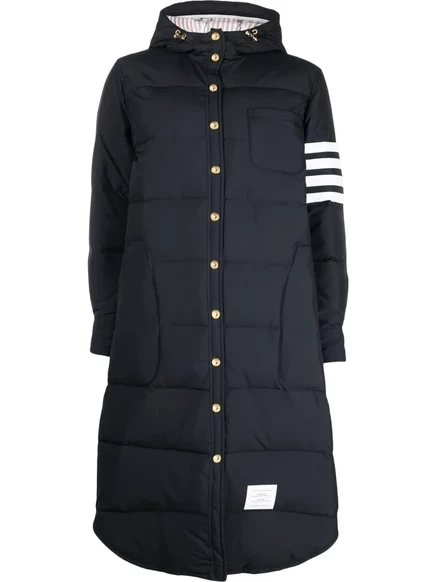 Женское стеганое пальто Thom Browne 4-Bar с капюшоном, синее