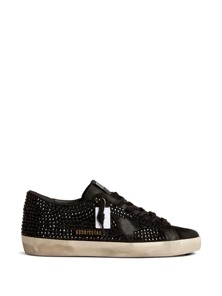 Женские кеды Golden Goose Super-Star, замша, кристаллы Swarovski, черные