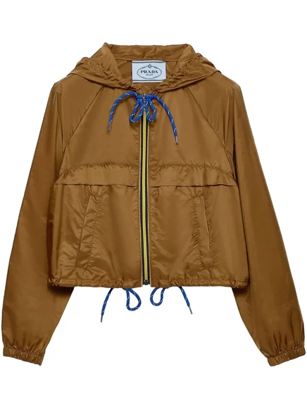 Женская куртка Prada Re-Nylon с капюшоном, коричневая